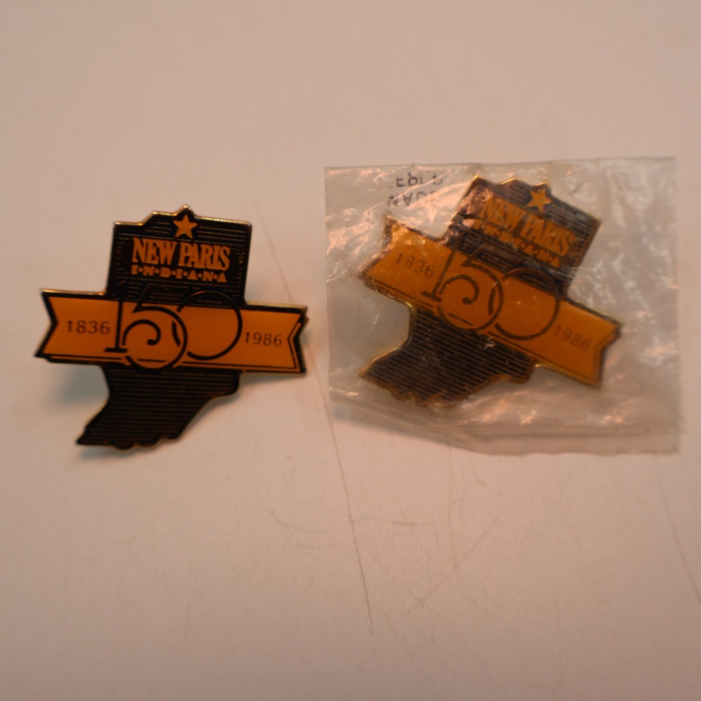 New Paris Indiana Sesquicentennial Pin Set Gold 1836-1986 Unbranded